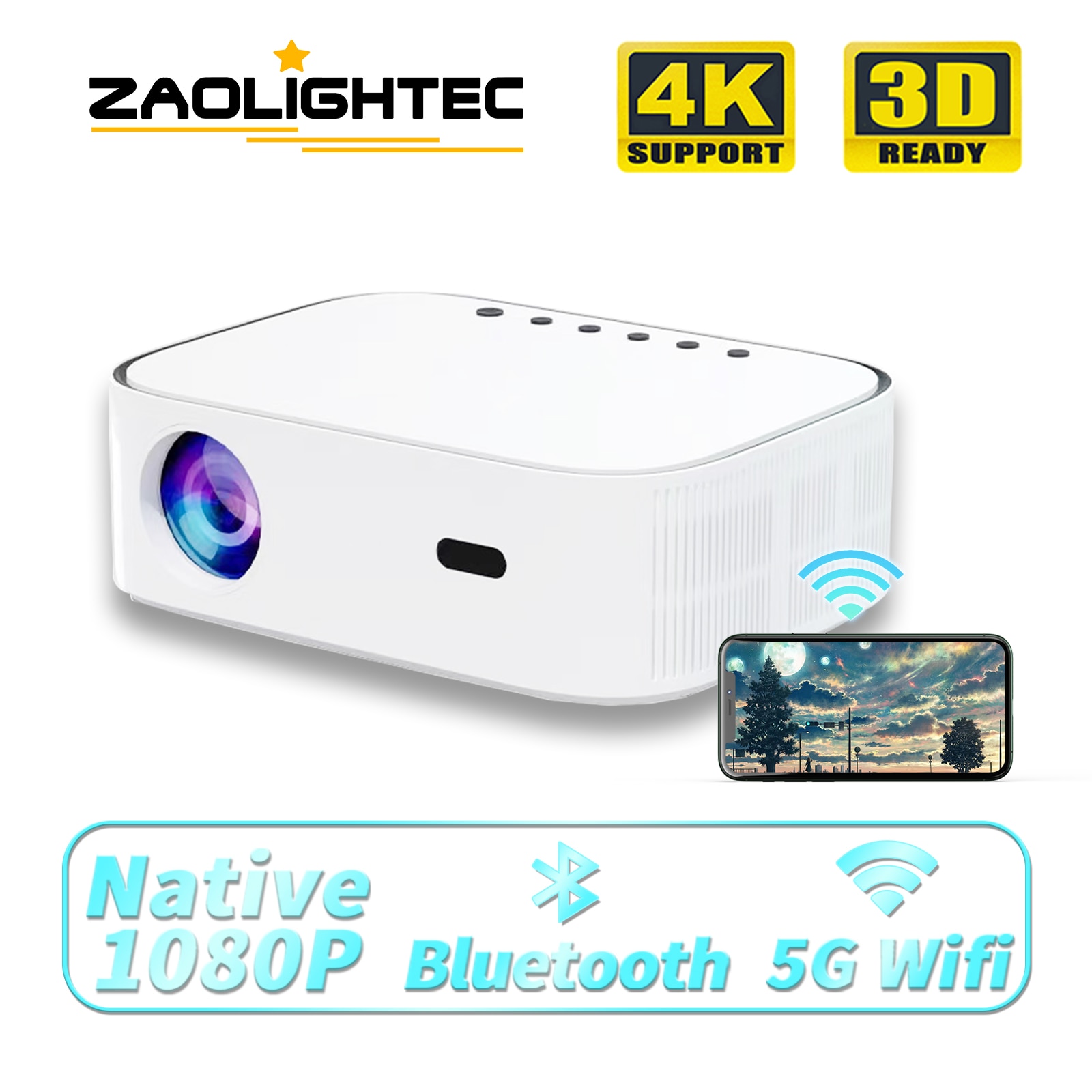 ZAOLIGHTEC U8  Ʈ  LED  Ȩ þ, Ʈ 1080P HD , 4K Ƽ 1920x1080P